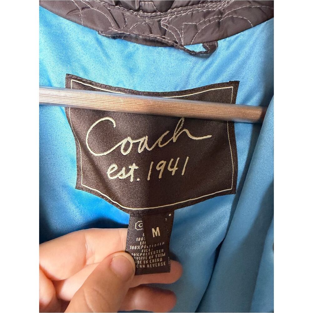 Coach Signature Quilted Jacket Brown Blue Lined Y2K Preppy Size Medium - Picture 8 of 10